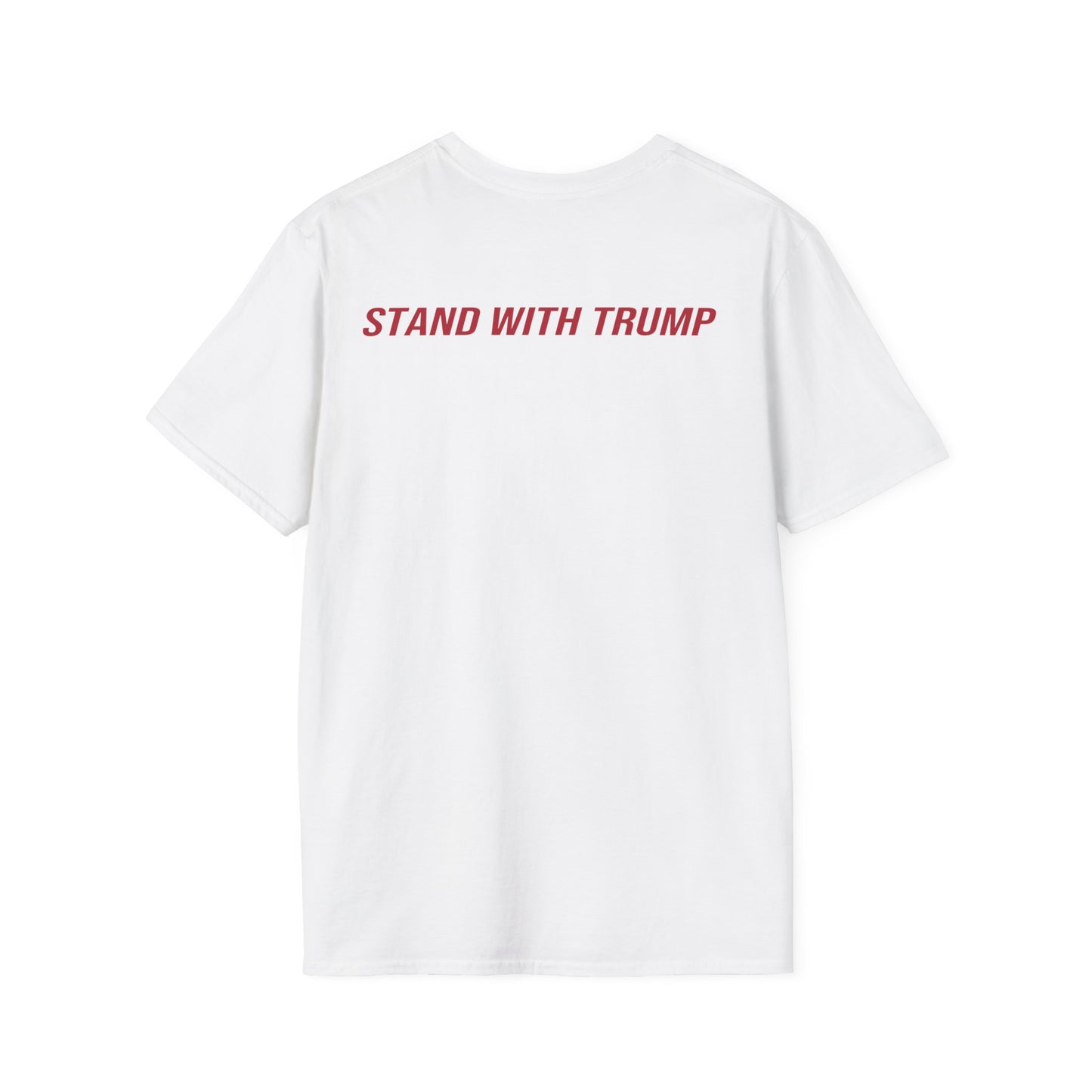 FEAR NO SWAMP™ unisex limited edition graphic tee with our slogan in the front and STAND WITH TRUMP on the back in clean red print