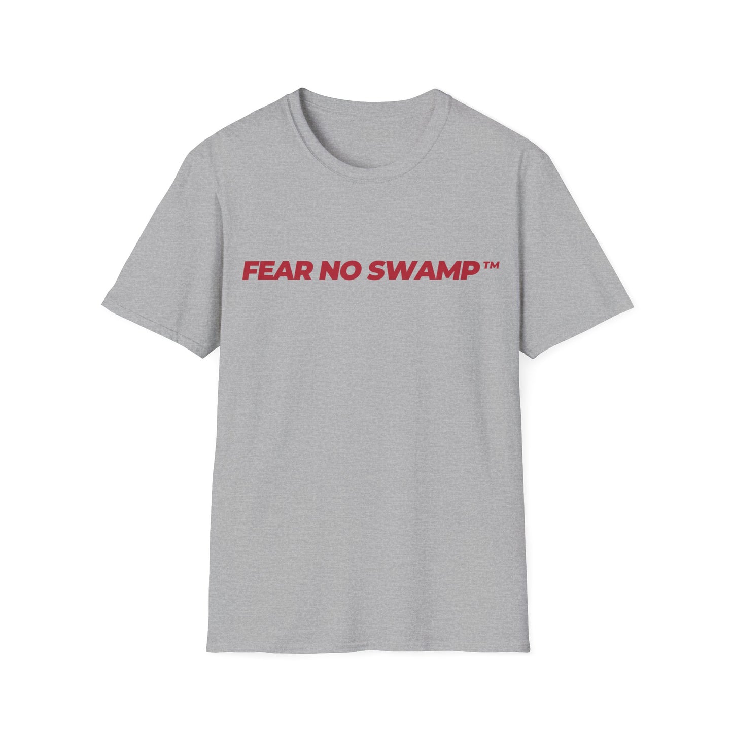 FEAR NO SWAMP™ unisex limited edition graphic tee with our slogan in the front and STAND WITH TRUMP on the back in clean red print