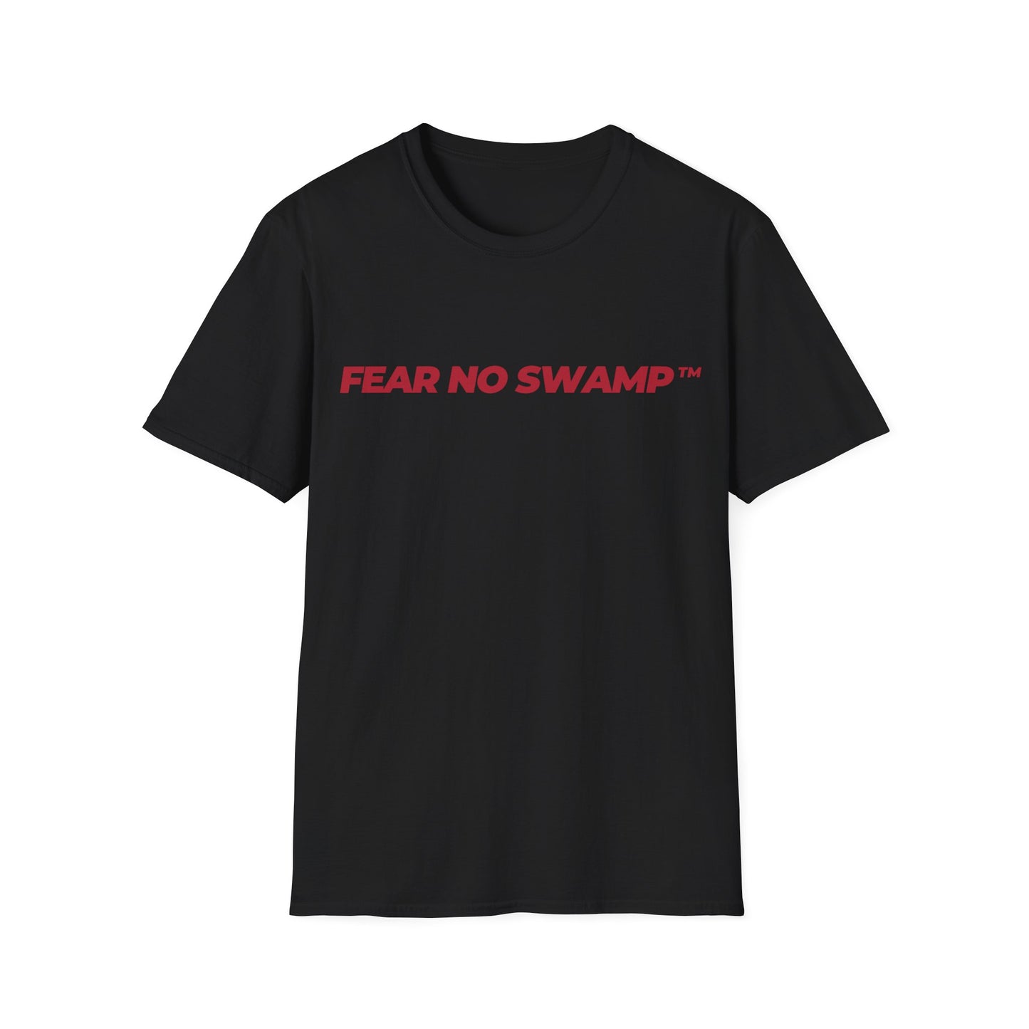 FEAR NO SWAMP™ unisex limited edition graphic tee with our slogan in the front and STAND WITH TRUMP on the back in clean red print